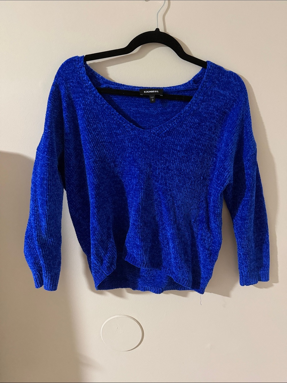 Express Royal Blue V-Neck Chenille Sweater